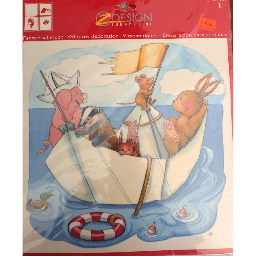 Vintage Z Design Animal Boat Window Clings NOS Static Window Decoration Sealed